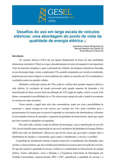 Artigo Gesel Sobre Desafios Para A Qualidade De Energia Uso Em