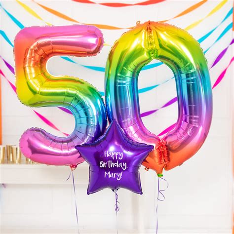 Personalised Inflated Balloon Bouquet 50th Birthday Rainbow Party Pieces