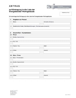 Ausfüllbar Online Antrag auf Eintragung in Liste Energieberater