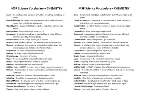 Msp Science Vocabulary Chemistry