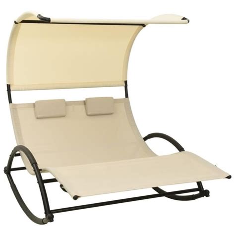 Atyhao Chaise longue double avec auvent Textilène Crème AB310548 84530