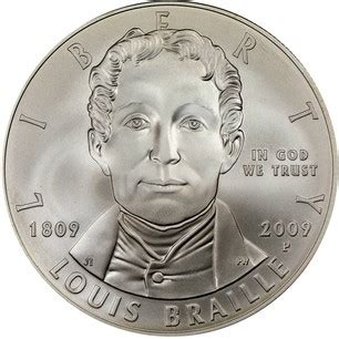 Usa Silver Dollar Louis Braille Birth Bicentennial Km