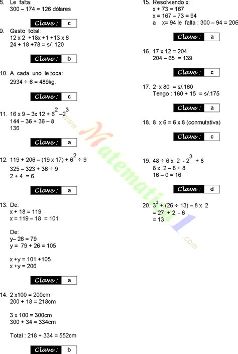 Ejercicios De Matem Aticas Para Tercer Grado