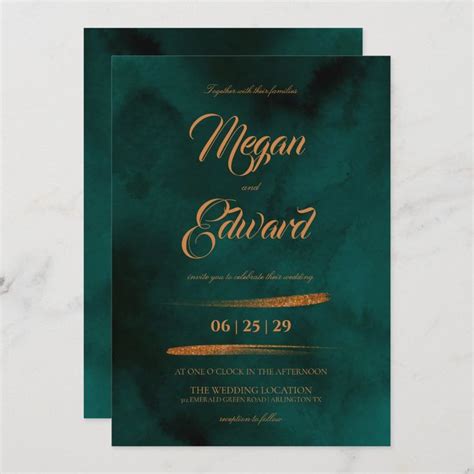 Watercolor Emerald Green Gold Glitter Wedding Invitation Zazzle