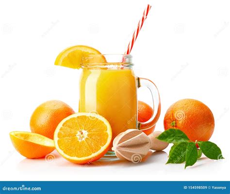 Fresh Orange Juice With Fruit And Green Stock Image Image Of Glass