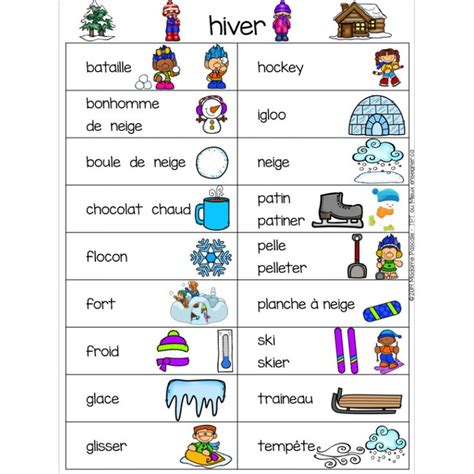 Mots étiquettes d hiver Teaching french Teaching Boutique