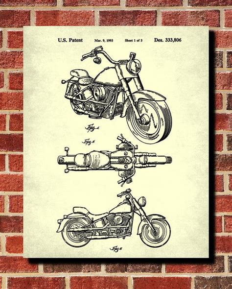 Harley Davidson Motorcycle Design Patent Print Poster Patent Prints