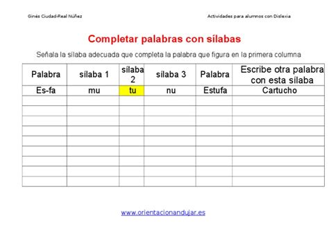 Pdf Ejercicios Dislexia Completar Palabras Con S Labas Plantilla