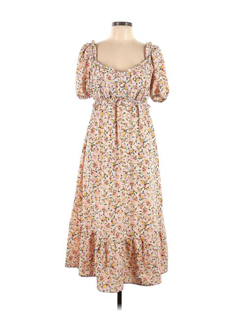 By The River Polyester Floral Multi Color Ivory Casual Dress Size