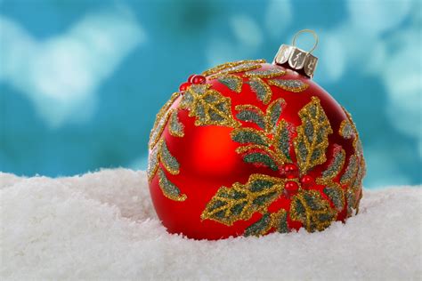 Red Christmas Ball In Snow Free Stock Photo Public Domain Pictures