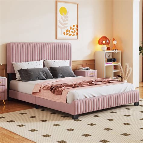 Amazon Merax Upholstered Platform Bed Queen Size Velvet Fabric