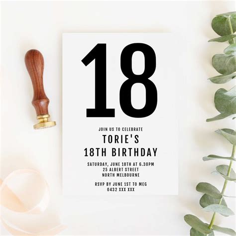 Simple Printable 18th Birthday Invitation Instant Download Etsy