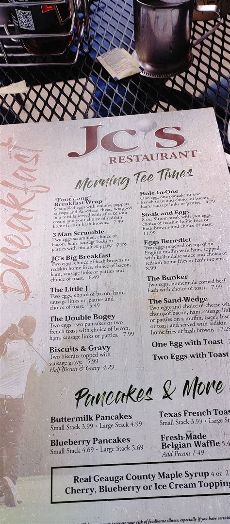 Menu At Jcs Restaurant Burton