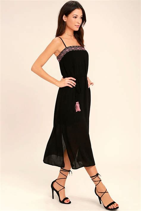 Boho Black Dress Embroidered Dress Midi Dress 58 00 Lulus