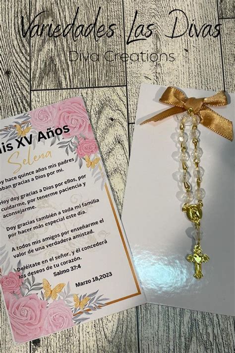 Quinceañera favors Mini Rosary Cards Mis Quince oracion Quinceanera