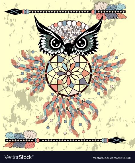 Dreamcatcher Owl Boho Style Cartoon Character Vector Image