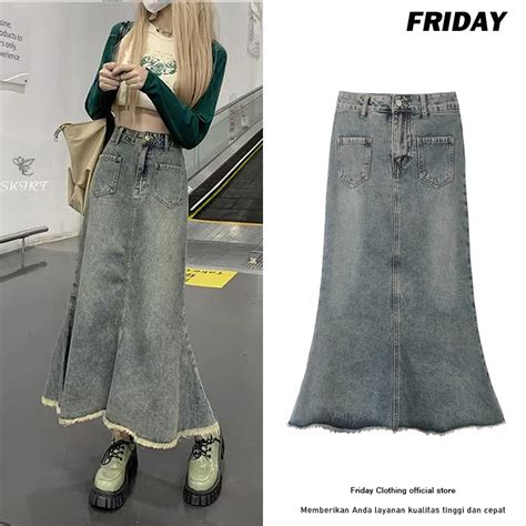 Jual Friday Clothing Rok Denim Pinggang Tinggi Wanita Gaya Jalanan