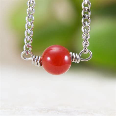 Dainty Carnelian Stone Necklace July Birthstone Gemstone Jewelry