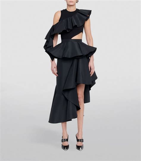 Womens Alexander McQueen Black Asymmetric Midi Skirt Harrods UK