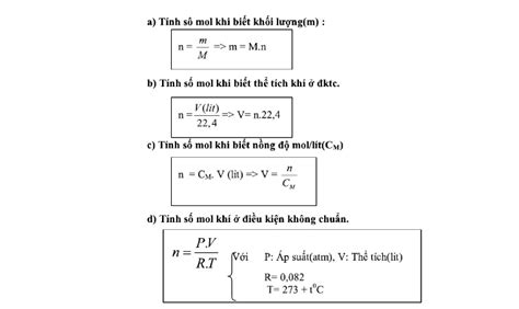 Tổng hợp các công thức tính số Mol đầy đủ và chi tiết nhất