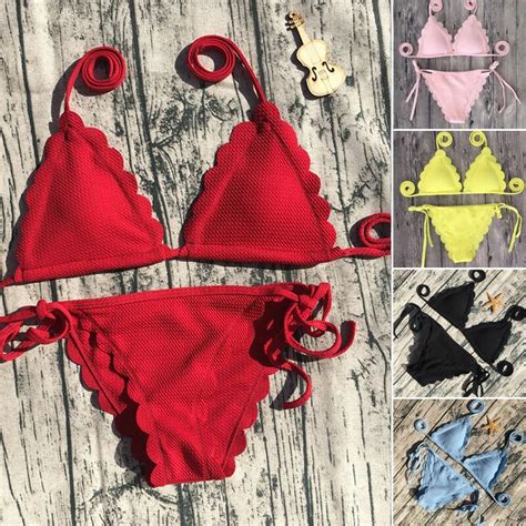 Musim Panas Wanita Perban Segitiga Bikini Set Swimwear Lucu Baju