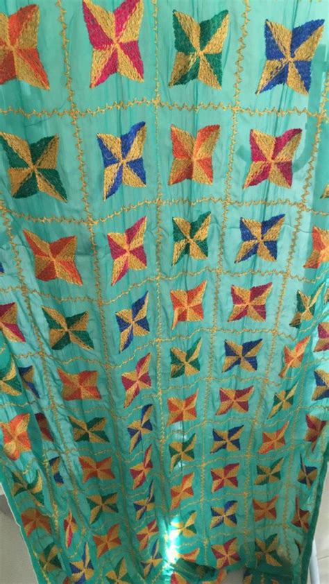 Phulkari Dupatta Online Light Embroidery Dark Green Pankha