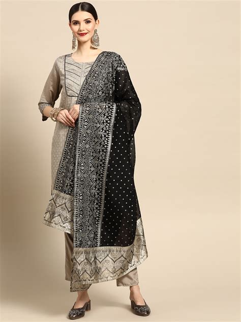 Anouk Women Grey Ethnic Motifs Printed Kurta With Trousers And With