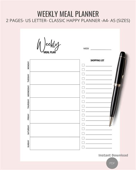 Meal Planner Printable Weekly Meal Planner Planner Calendar