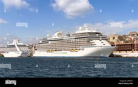 Seven Seas Explorer Huge Cruise Ship Docked At Galataport Bosphorus