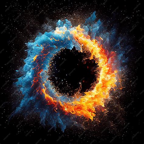 Premium Photo A Circle In The Clash Of Ice And Fire On Black Background