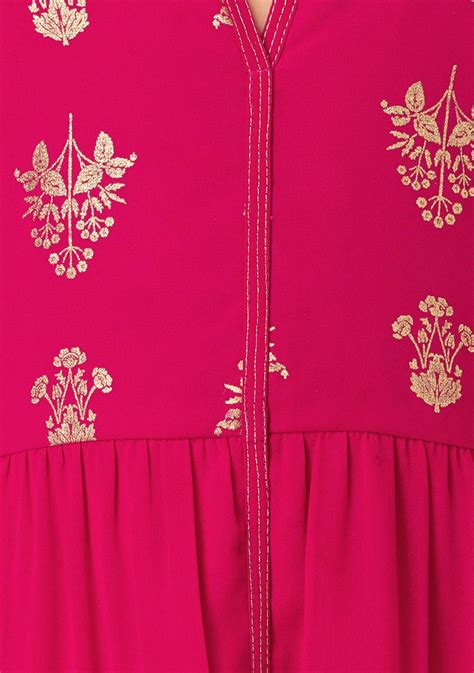 Buy Women Hot Pink Tiered Anarkali Kurta Designer Kurtas Indya