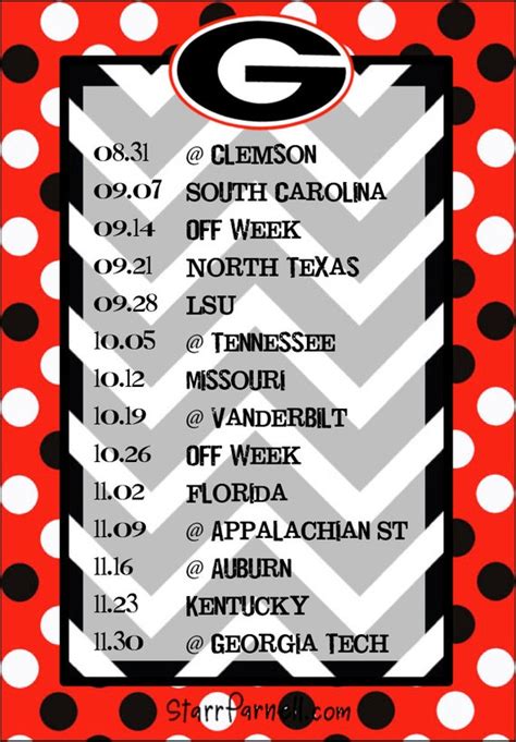 Uga Printable Football Schedule