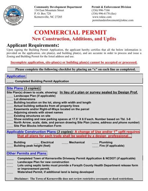 Commercial Building Permit Application Town Of Kernersville