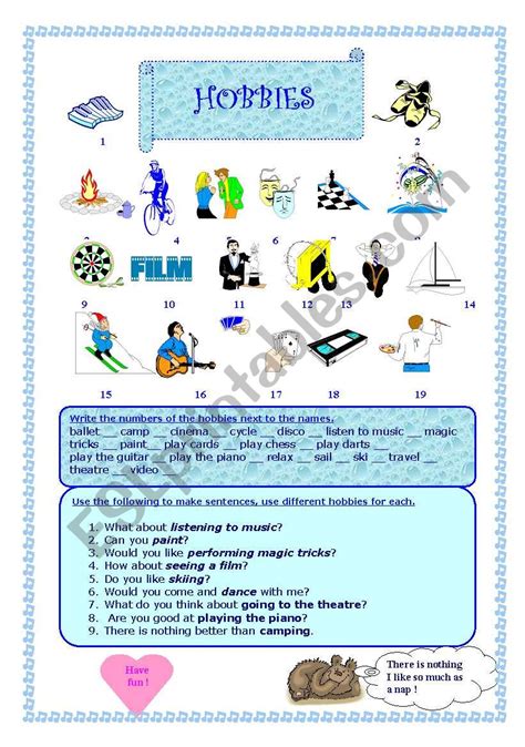 Hobbies ESL Worksheet By Vivanglais