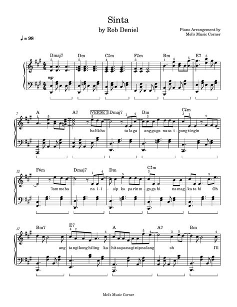 Rob Deniel Sinta Piano Sheet Music Sheets By Mels Music Corner