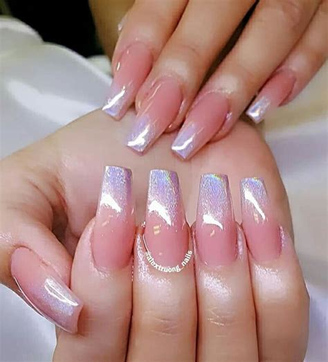 Hologram French Long Squared Nails Wedding Nails Glitter Ombre Nail Designs Holographic Nails