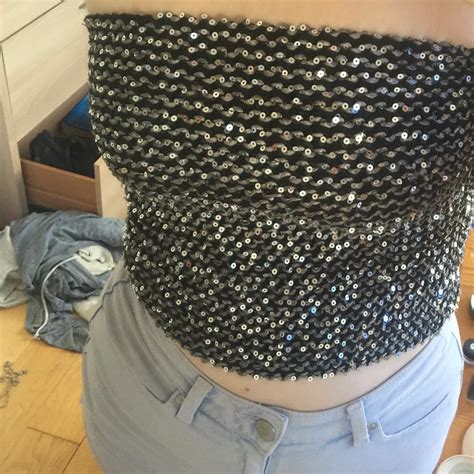 Silver Sequin Boob Tube Skirt Party Festival Top Depop