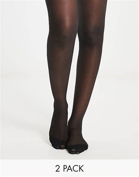 Asos Design 2 Pack 15 Denier Tights In Black Asos