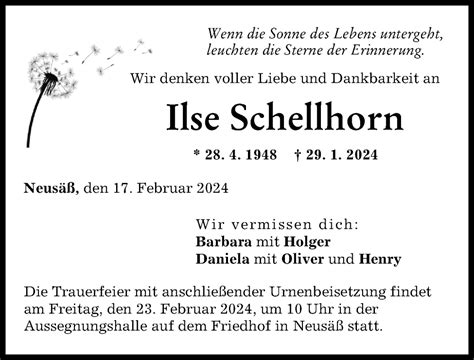 Traueranzeigen Von Ilse Schellhorn Allg Uer Zeitung