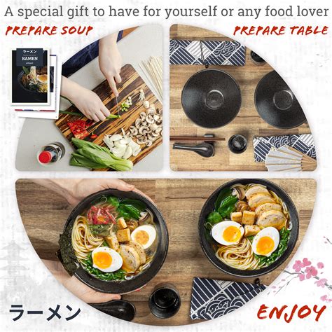 Arjust Ramen Gift Set Piece Black Handmade Ceramic Bowls Etsy