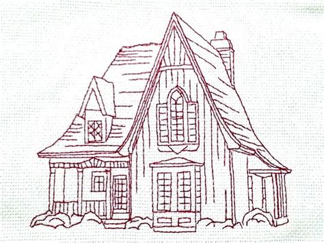 Country Cottages Applique Quilting Outline Embroidery Redwork