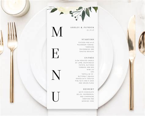 Wedding Menu Template Printable Menu Editable Wedding Menu Greenery