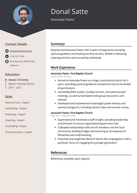 Associate Pastor Resume Example For 2024