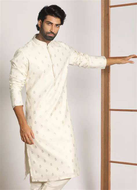 Buy Pearl White Kurta Jacket With Printed Motifs Online In India