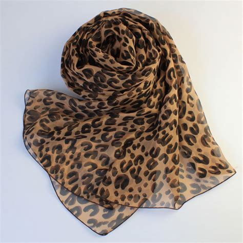 Brown Silk Chiffon Scarf With Leopard Print Leopard Printed Silk Scarf ...