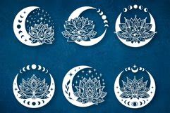 Moon And Lotus Flower Clipart Set 6 Different Designs