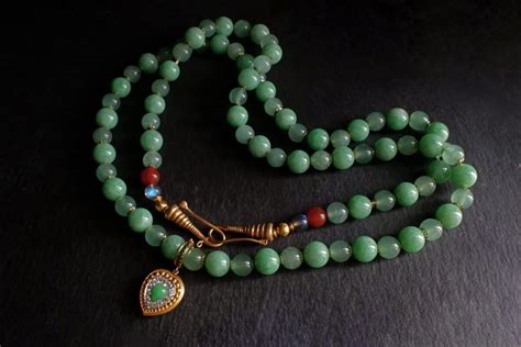 Rope Length Long Jade Bead Necklace Chrysoprase 22k Gem Gardener