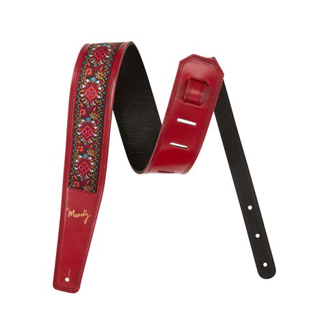 2.5" - Hippie Series - Leather Backed Guitar Strap - Red/Black