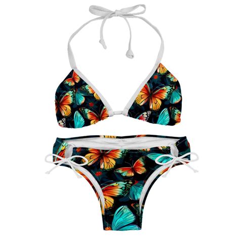 Flower Butterfly Stylish Bikini Set With Detachable Sponge And Adjustable Strap Two Pack Swim