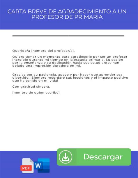 Carta De Agradecimiento A Un Profesor De Primaria